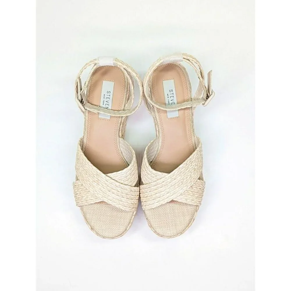 Steven New York Ramey Espadrille Platform Wedge Raffia Sandal Size 9.5 MSRP $130